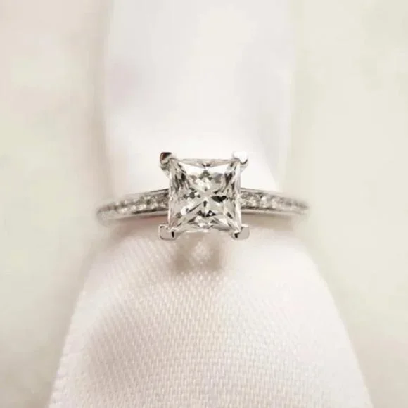 14K White Princess Square Engagement Ring - Picture 3 of 7